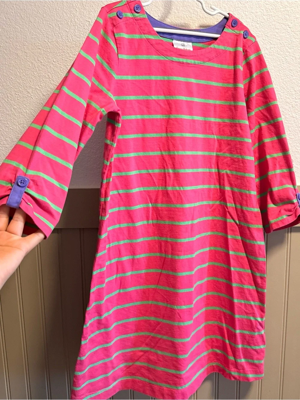 Hanna Anderson Girls' Pink and Green Striped Nightgown